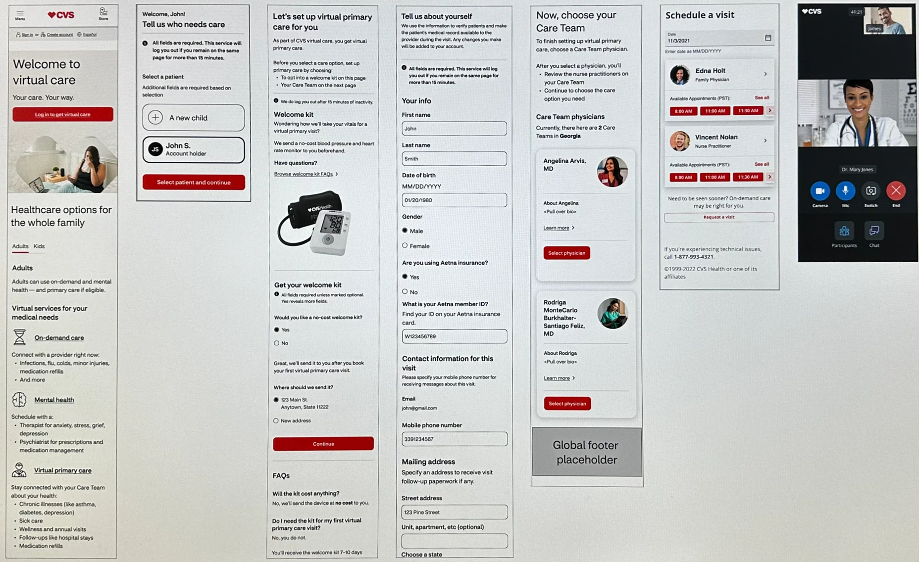 Virtual care high-fidelity designs