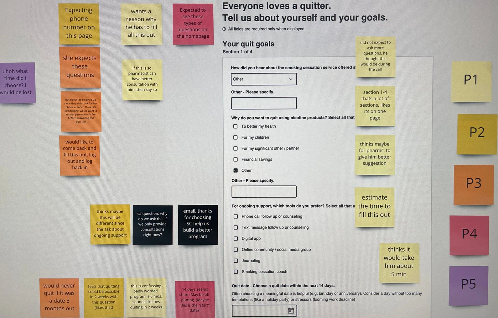 User testing the registration form