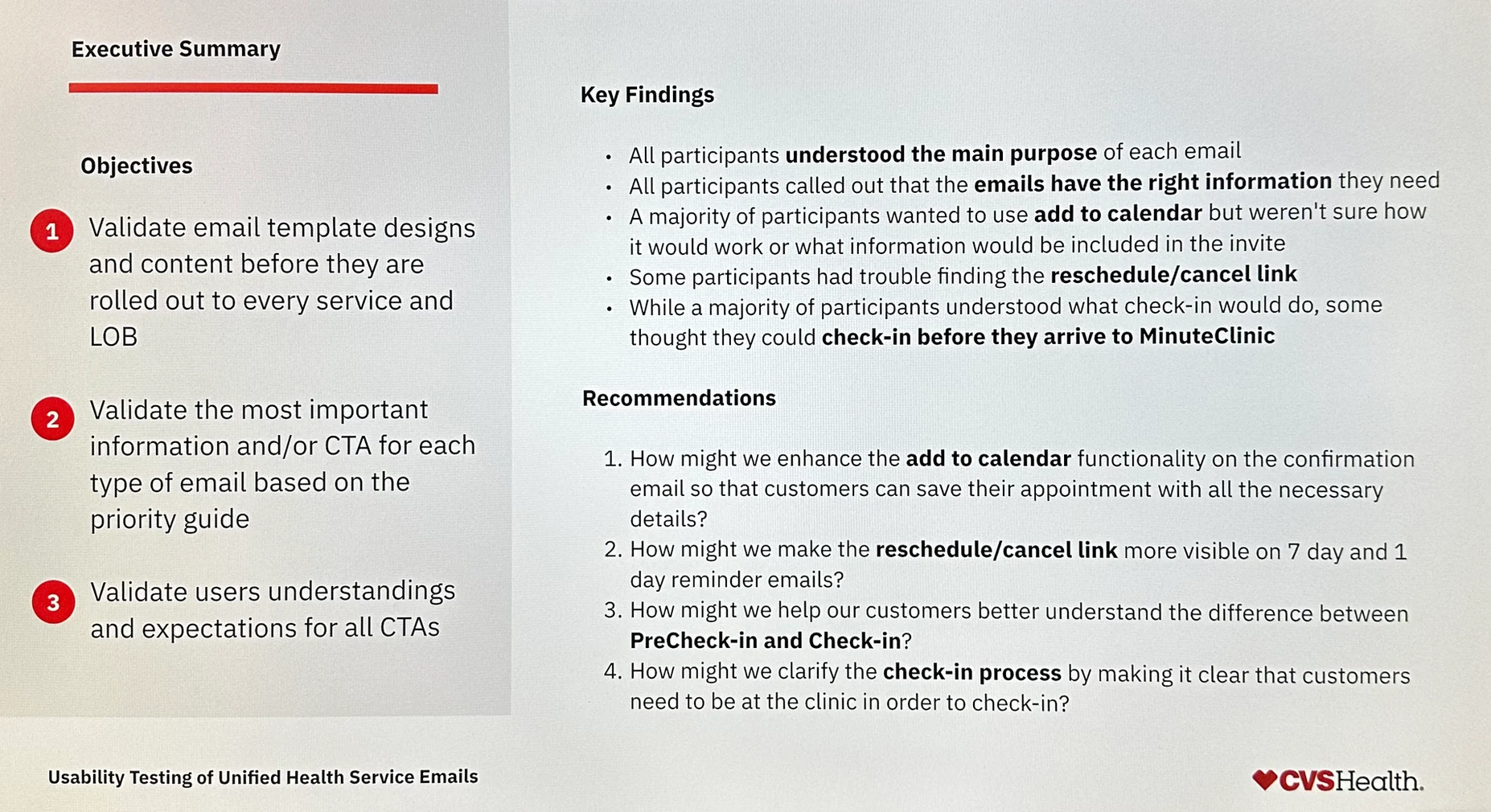 Summary of usability testing feedback