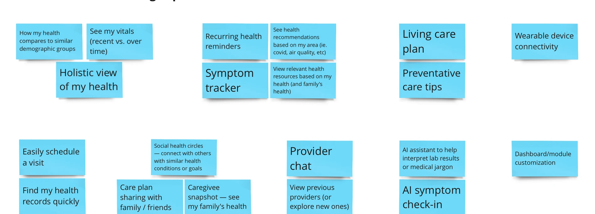 Health landing capabilities brainstorm